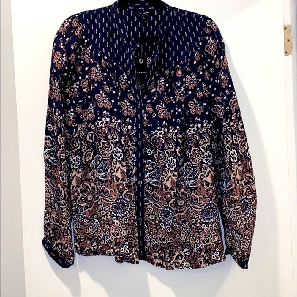 MOVING SALE Lucky brand long sleeve blue print blouse